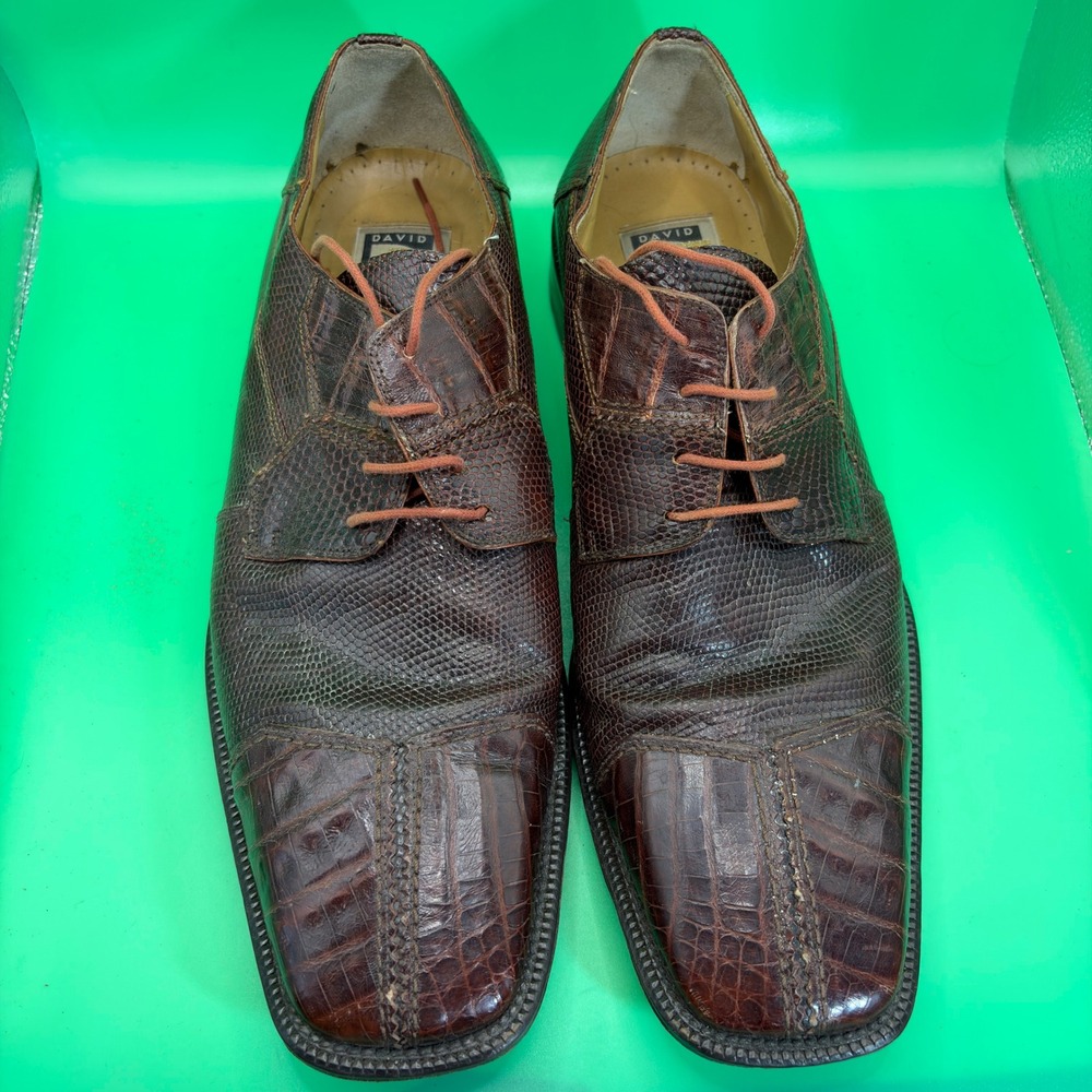VTG David Eden Joplin Genuine Crocodile Lizard Derby Dress Shoes Mens 11.5 Brown - Picture 5 of 8